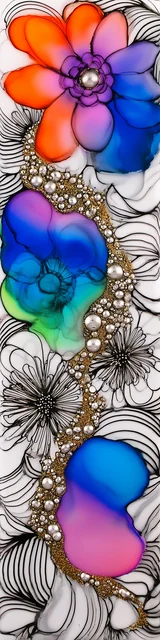 Free abstract flower art bookmark featuring an orange, blue, and white abstract flower